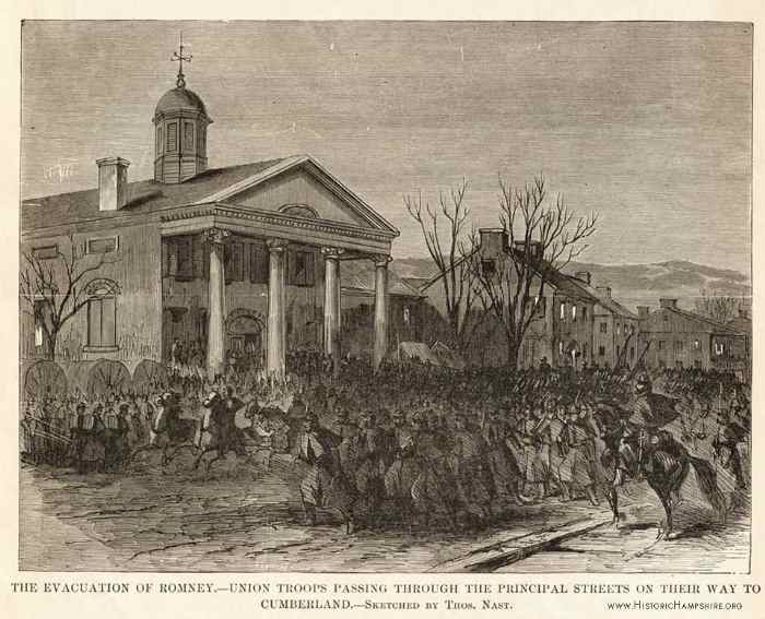 Federal soldiers passing the Courthouse during the Civil War.