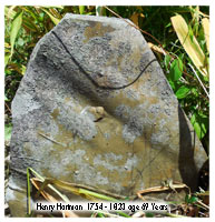 The oldest interment is marked by the gravestone for Henry Hartman who was born the year Hampshire County was formed.