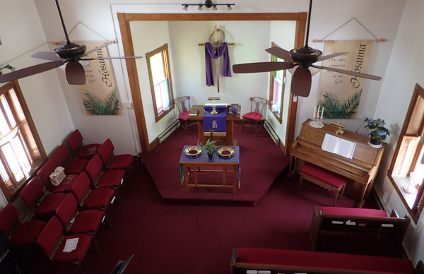 looking down from the church balcony