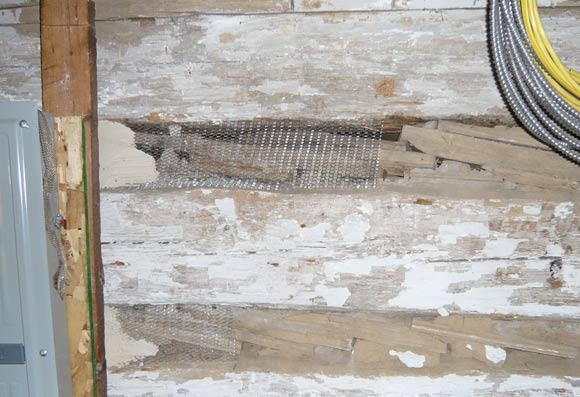 log wall being chinked