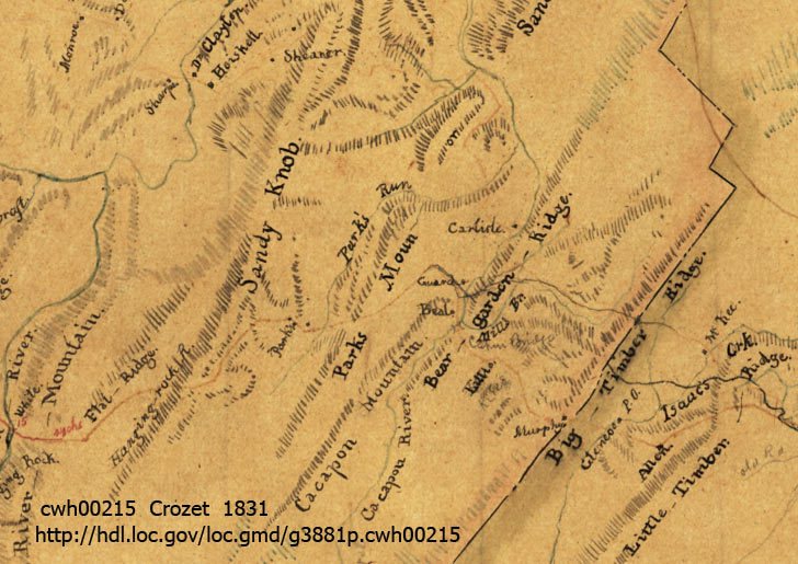 Crozet's map of the Northwestern Turnpike showing area of Capon Bridge