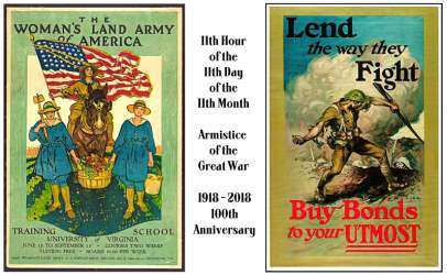 double poster: Women's Land Army and Lend the Way They Fight